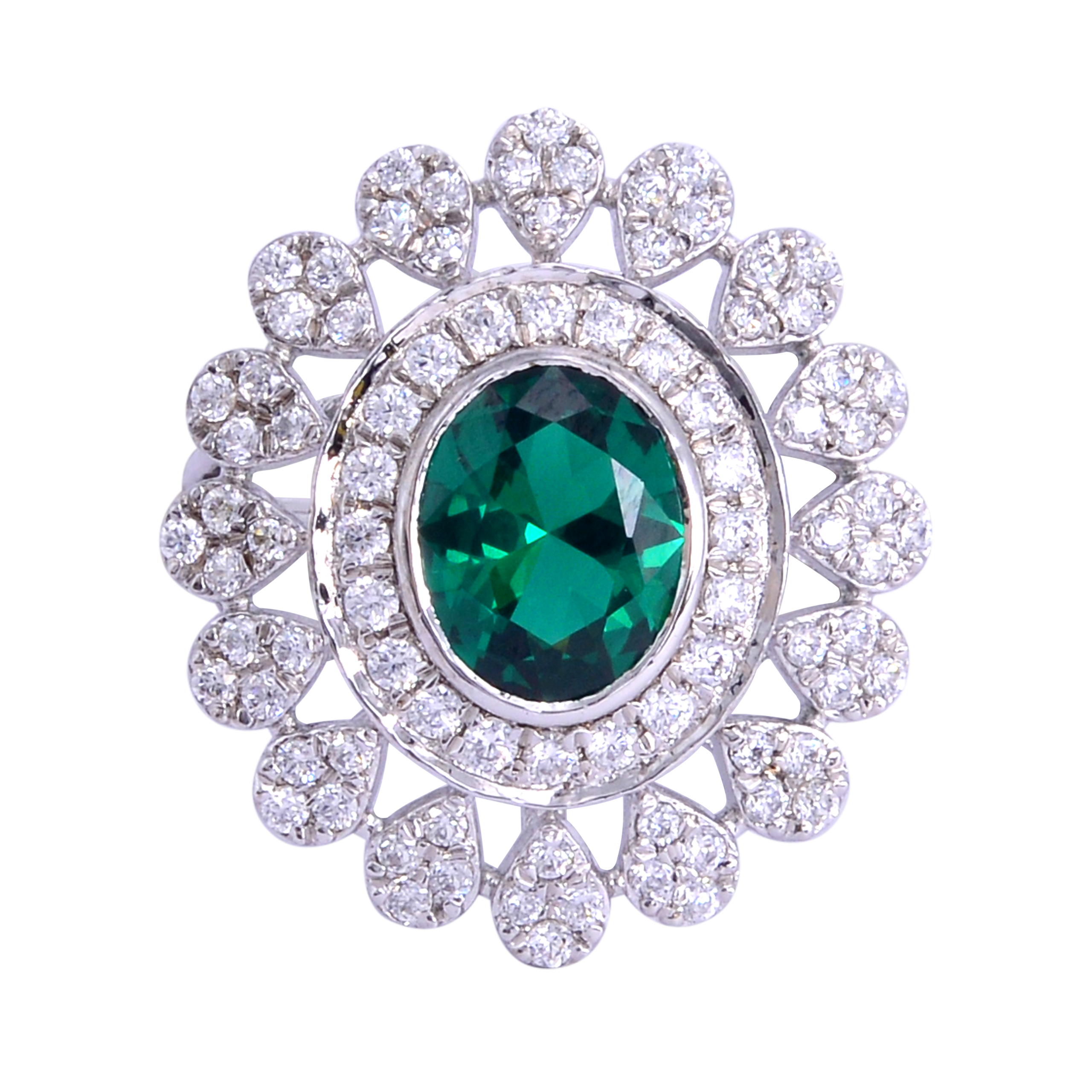 White and centered green oval stone ring SSD160 - Image 4