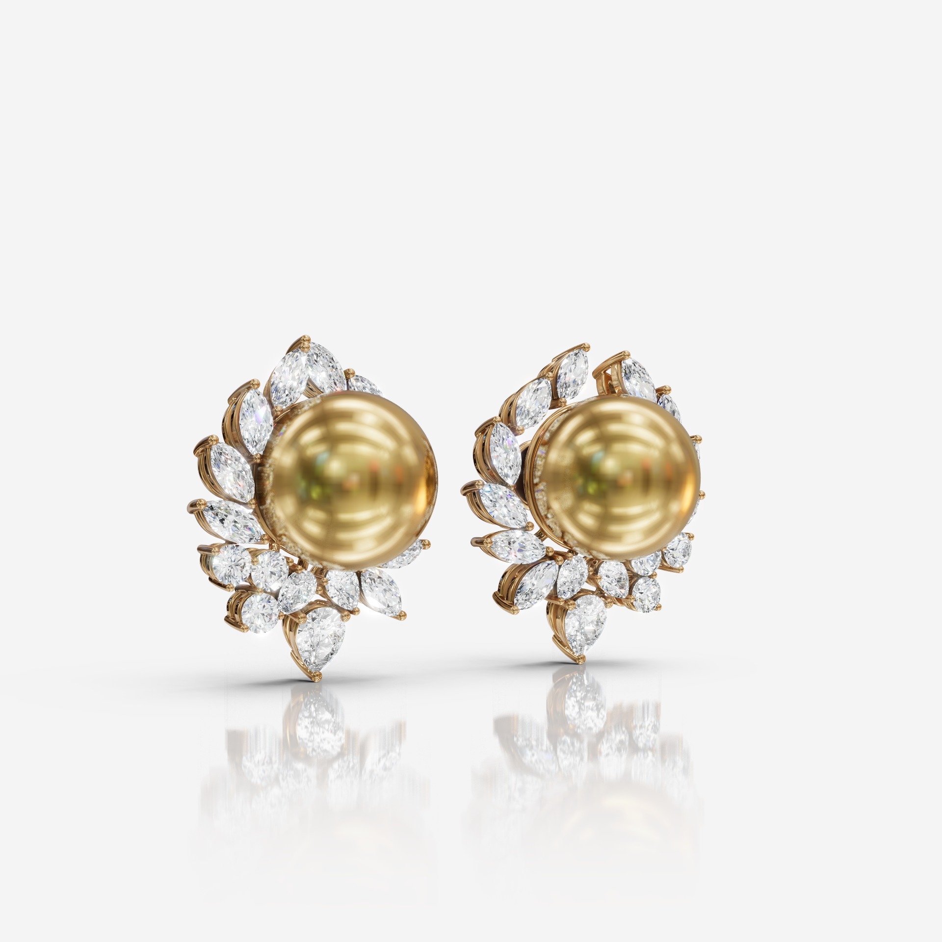 Golden pearl with white marquise earring- SSD109 - Image 3