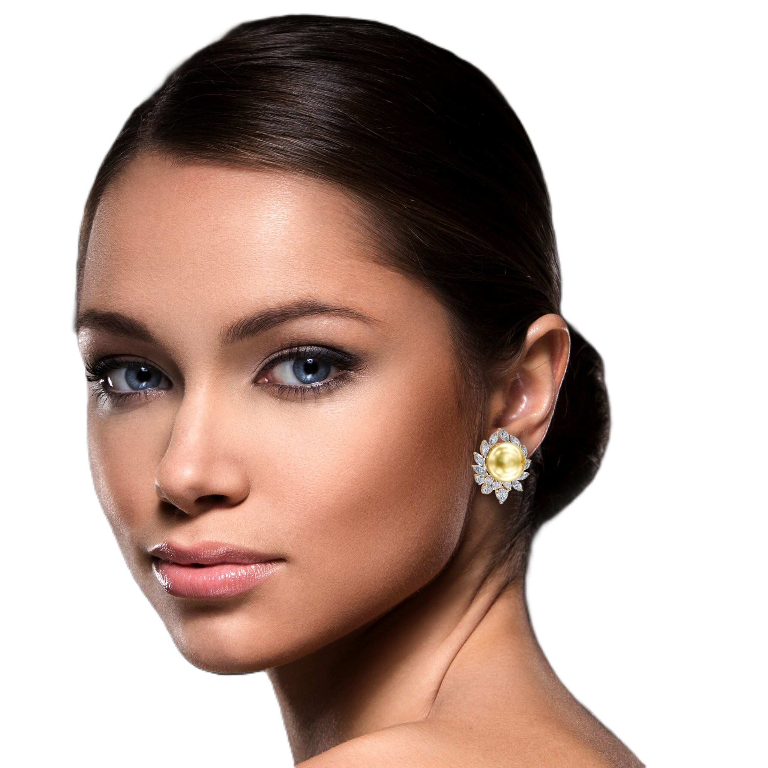 Golden pearl with white marquise earring- SSD109 - Image 2