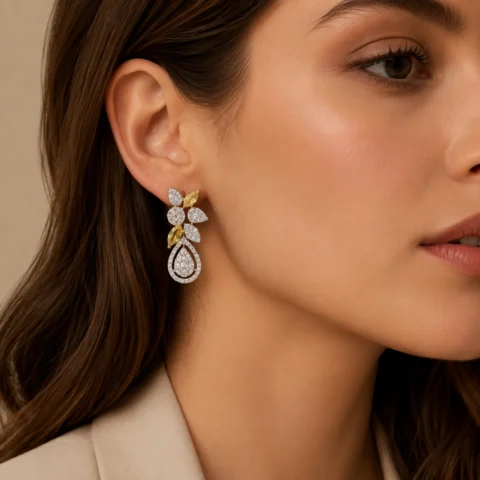 Golden Dewdrop Diamond Earrings